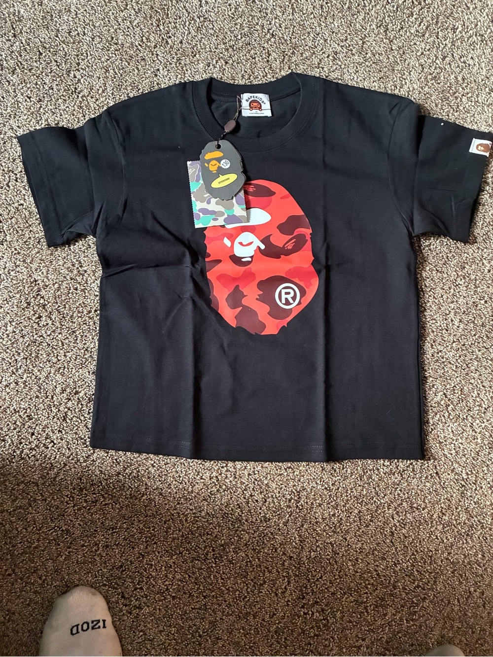 Bape Black Tee with Red Camo Ape Head Graphic